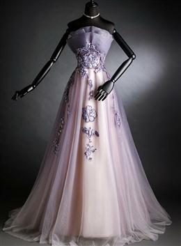 Picture of Purple Tulle Long Gradient Party Dresses with Flower Lace Applique, Light Purple Prom Dress